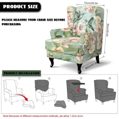 Green Hummingbird Slip Cover for Wing Back Chair 2 Piece Furniture Protector