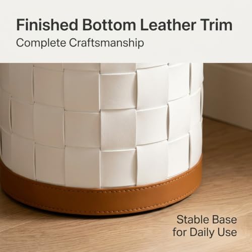 Large Capacity Leather Umbrella Basket Holder with Handle - White 20x53cm
