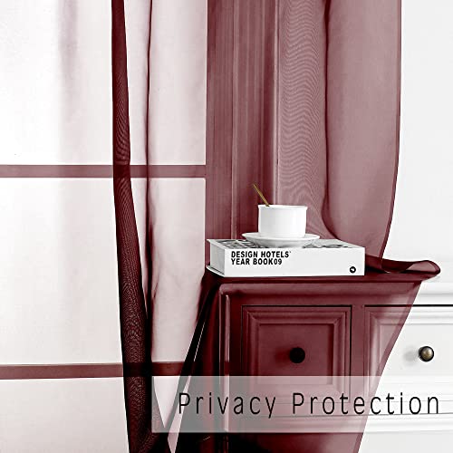 OWENIE Short Burgundy Red Sheer Curtains 36 Inches 2 Panels Set - Kitchen Tiers Valances Curtains Light Filter Rod Pocket Voile Cafe Curtains for Kitchen Bathroom Small Half Window, 42 in W x 36 in L