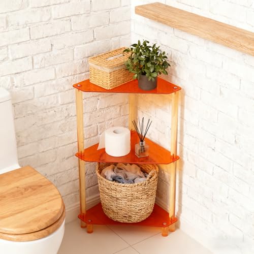 Acrylic Corner Side Table 3-Tier Triangle Shelves - Orange, Space-Saving Design