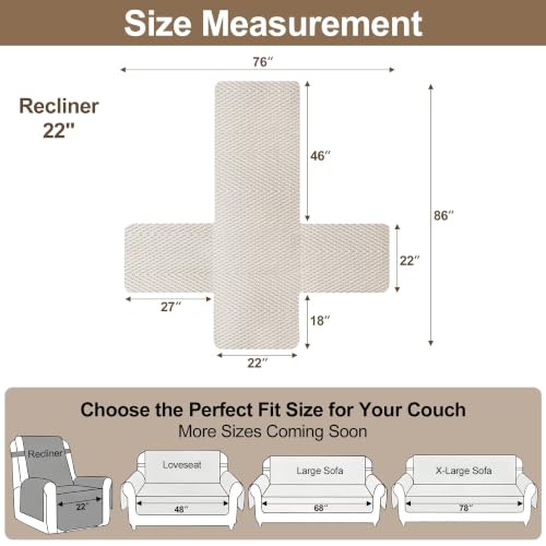 Cream Waterproof Recliner Chair Cover for Dogs - Non-Slip Armchair Protector