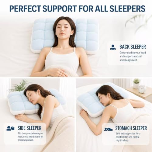 Pink Cooling Puff Bed Pillow with Neck Support - Soft & Breathable