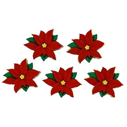 5-Piece Red Poinsettia Button Set for Crafts and Sewing
