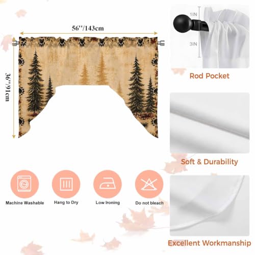 Vintage Wildlife Swag Curtains Valance and Tier Set Black & Brown / 56x36 Inch