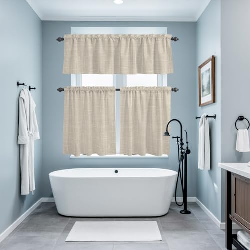 Pale Apricot Kitchen Curtains and Valances Set 3 Pieces - 54W x 24L