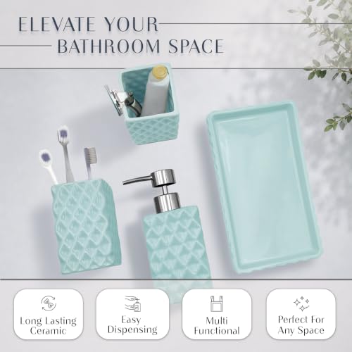 Home Weavers Turquoise 4-Piece Ceramic Bathroom Accessory Set with Lotion Dispenser