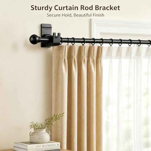 4 Pack No Drill Curtain Rod Brackets with Adhesive & Nails, Heavy Duty Support up to 17.6 lb - Black, Universal Fit - Variation 4