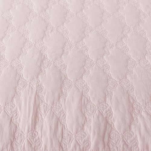 Pink Cotton Bedspread Set with Bow Stitching - King Oversized 3PC - Brandream