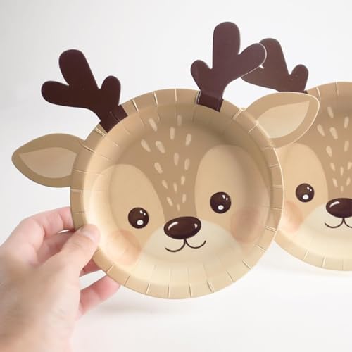 48 Pack Reindeer Christmas Paper Plates - 7 Inch Holiday Party Supplies