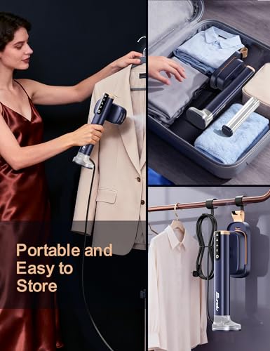 Travel Clothes Steamer with Dual Water Tanks - 180ml + 100ml, Wrinkle Removal, Royal Blue