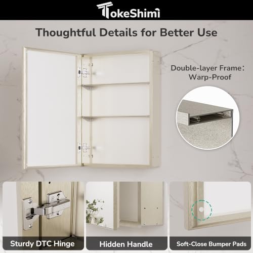 Nickel Medicine Cabinet Mirror 14x18 in with Adjustable Shelves - Brushed Finish