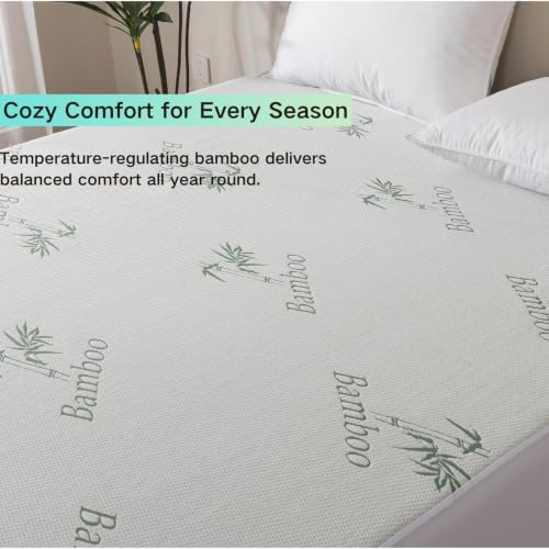 WhatsBedding Bamboo Mattress Protector Queen Size Cover - Breathable & Quiet