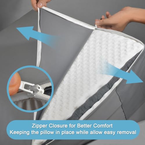 Cooling Wedge Pillow Cover 24x24x12 Inch with Side Pockets - Breathable & Machine Washable