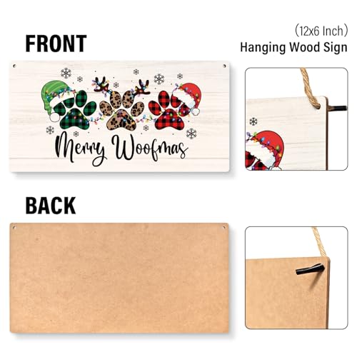 Merry Woofmas Dog Paws Christmas Door Sign Outdoor Wall Decor - Dog Lover Gift