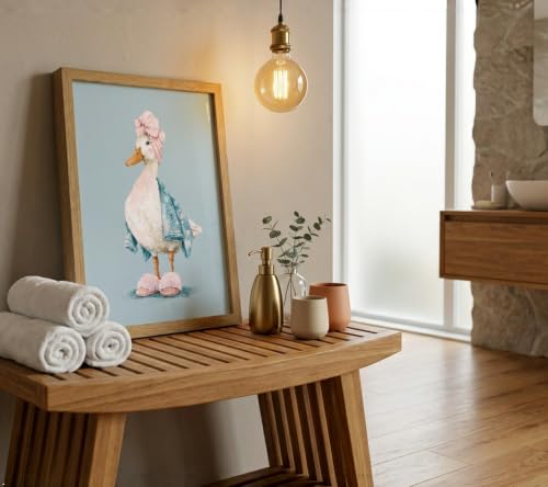 Wood Framed Bathroom Duck Wall Art - Cute Canvas Decor with Variation Bathroom Duck 10"L x 8"W