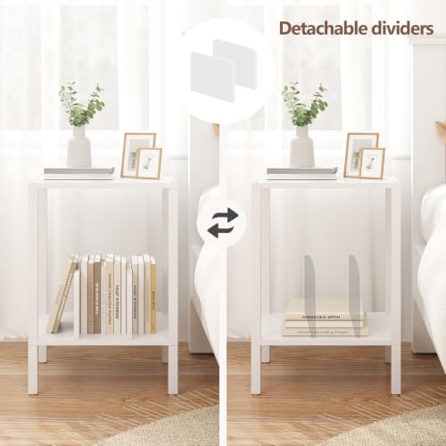 White 2-Tier Record Player Stand with Vinyl Storage - Multi-Functional Side Table