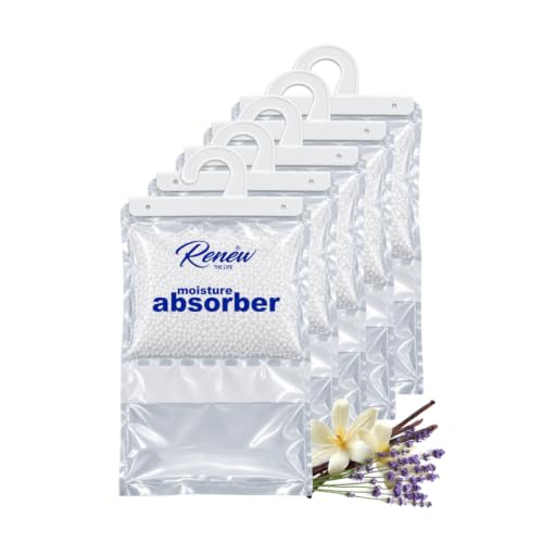 Moisture Absorber Bags 5 Pack - Hanging Dehumidifiers for Closet Bathroom RV