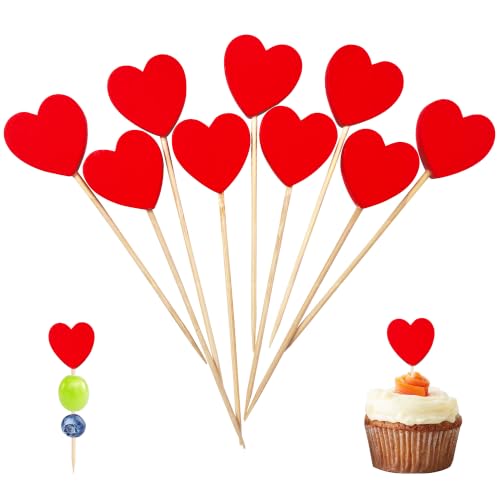 Red Heart-Shaped Decorative Toothpicks - 50 Pack for Party & Wedding Decor