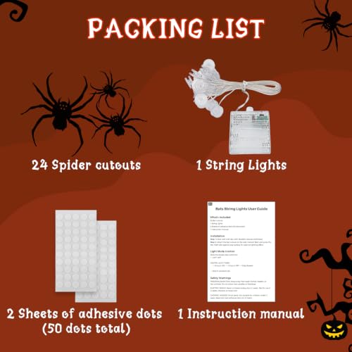 Halloween Spider Fairy Lights Wall Decor with Timer - 20 Pack Lighted Bats & Spiders