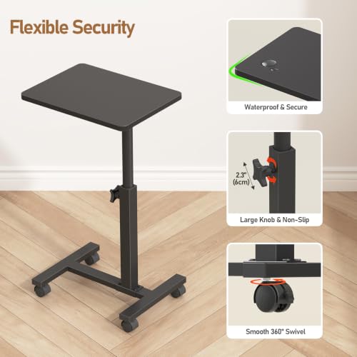 Black Adjustable Height End Table with Casters for Small Spaces