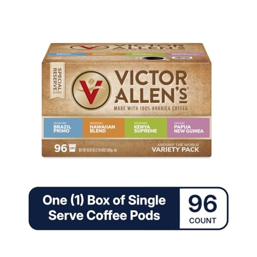 Victor Allen's Coffee Around The World Variety Pack (Brazil Primo, Kenya Supreme, Kona Blend, Papua New Guinea), 96 Count, Single Serve Coffee Pods for Keurig K-Cup Brewers