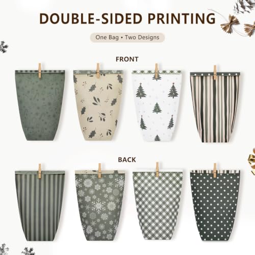 Green Advent Calendar Bags to Fill - 24 Days DIY Kraft Paper Christmas Countdown Kit