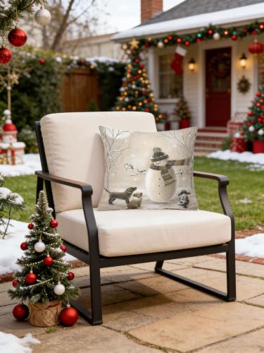 Animals Xmas Throw Pillow Covers Set of 4 - 18x18 Inch Pet Snowman Deer Bird Snow Scene