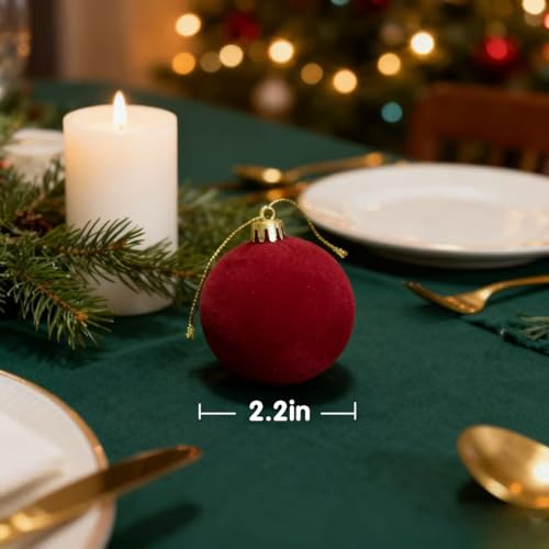 Red Velvet Flocked Christmas Balls Set - 12PCS 2.2-Inch Holiday Ornaments