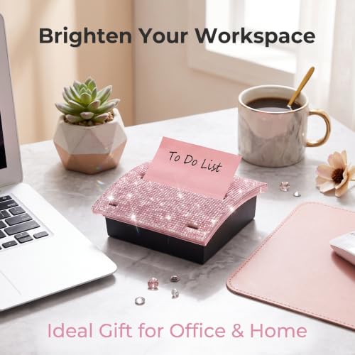 Pink Bling Rhinestone Sticky Note Holder - 4x4 Inches Desk Organizer