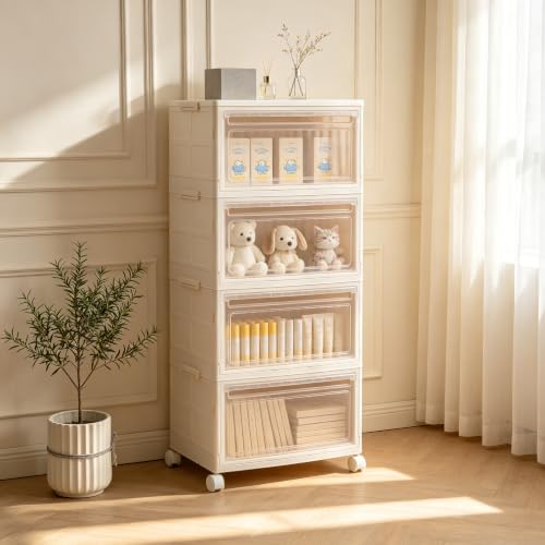 4-Tier 128QT Stackable Storage Bins with Lid and Wheels - Closet Organizer
