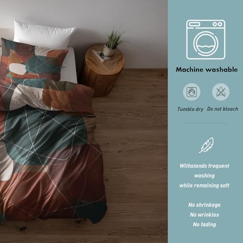 Geometric Abstract Duvet Cover Set Queen Size 3 Piece Terracotta & White
