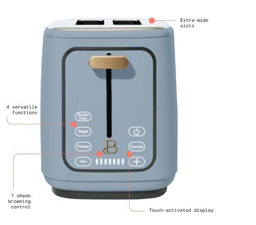 Drew Barrymore Icing 2~Slice Toaster with Touch-Activated Display (Cornflower Blue)