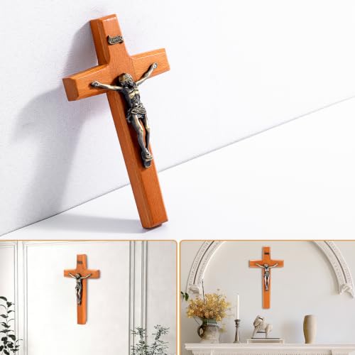 6.9 Inch Wooden Catholic Crucifix Wall Cross with Jesus & INRI Plaque - Traditional Religious Decor