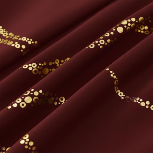 Yakamok Burgundy Gold Wave Line Dots Light Blocking Curtains 38x63 Inches Pair with Back Tab