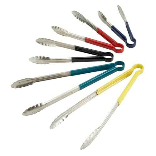 Winco 12" Stainless Steel Serving Tongs with Plastic Handle, Red