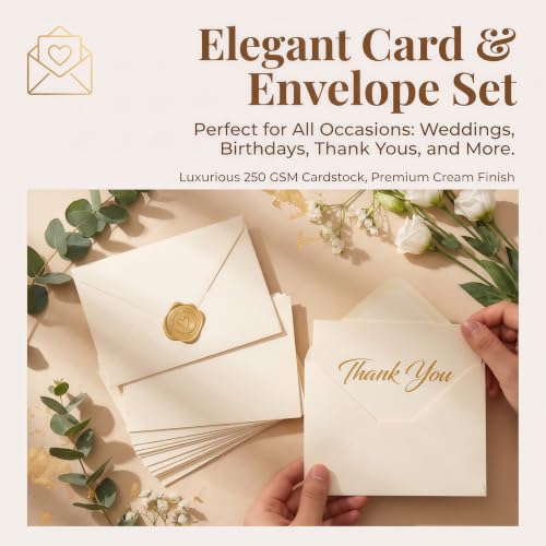 100 Pack Cream Blank Cards and Envelopes with Stickers - 4x6 Inch Stationery Set