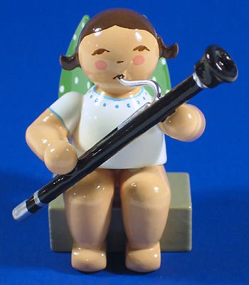 German Hand-Painted Angel Figurine with Bassoon - Collectible Folk Art Decor