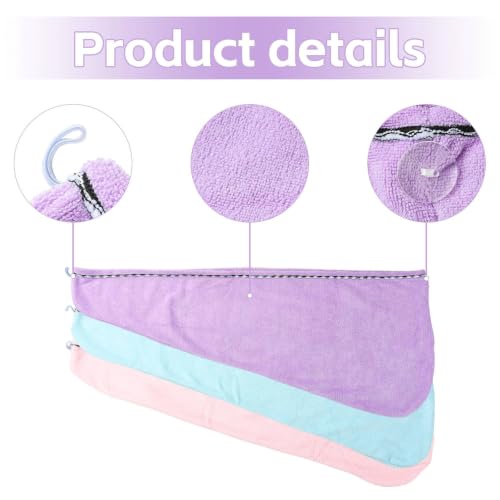 3-Pack Microfiber Hair Towel Wrap Set - Quick Dry, Soft Turbans with Button & Loop - Mix Colors