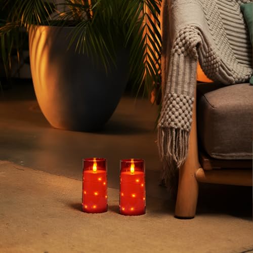 Red Flameless Candles 3x6 Inches with Remote Control - Flickering LED Pillar
