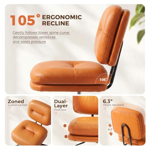 Brown Small Home Office Desk Chair with Lumbar Support & Wheels