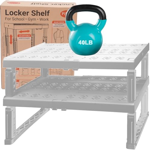Piffny Adjustable Locker Shelf 2 Pack White - Fits School, Office & Gym Lockers