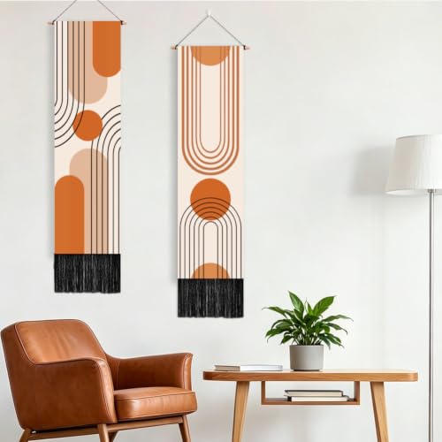 Vertical Tapestry Wall Art Decor Set - Boho Minimalist with Tassels, 2 Pieces