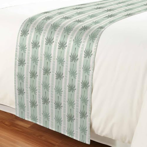 Sage Green Bed Runners for Queen Size Bed - Tropical Botanical Decor with Variation 83x20 inches