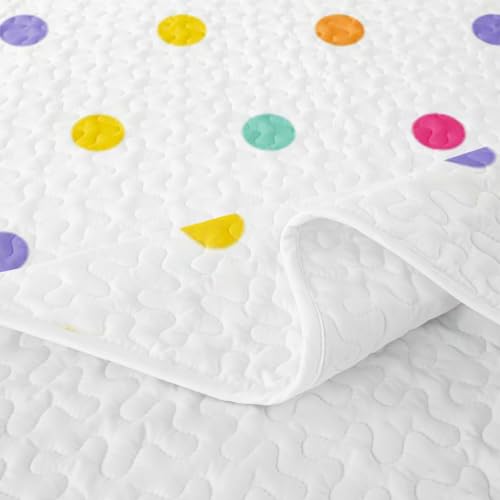 Colorful Full Size Polka Dot Quilt Bedspread Set - 3 Pieces, Rainbow Geometric Bedding