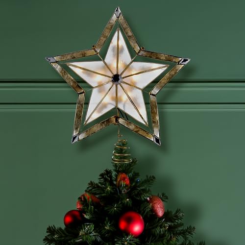 Large 10-Inch Holiday Star Treetop Decor with Gold Finish and Incandescent Lights