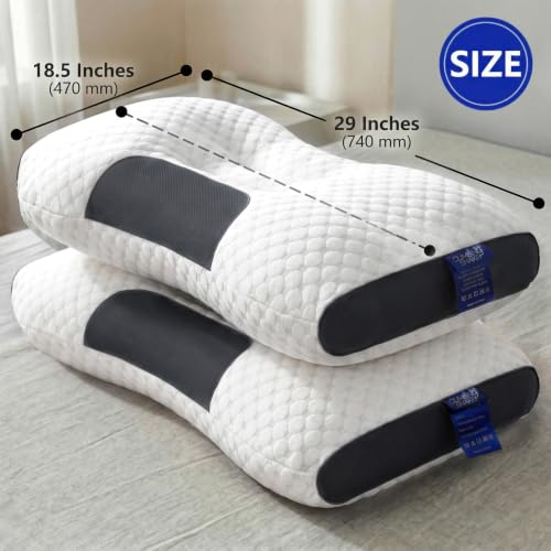 Memory Foam Neck Pillow - Zoned Ergonomic Contour Support - Purple White