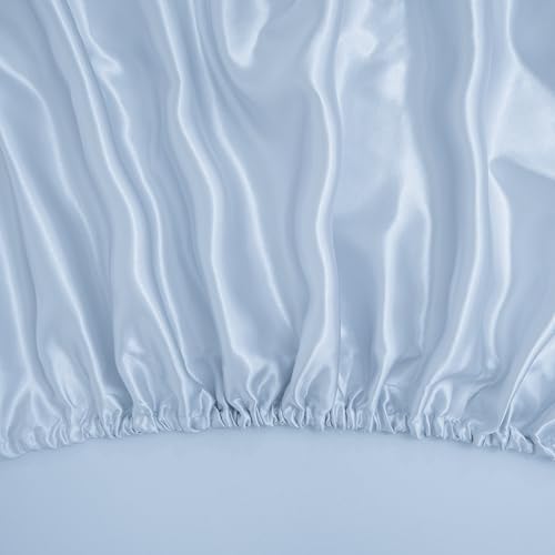 Mulberry Silk Fitted Sheet King Light Blue 7-9 Inch Deep Pocket Luxury Bedding