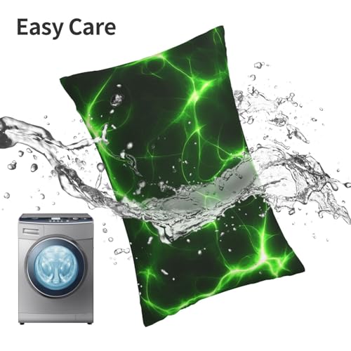 Green Lightning Print Pillow Protectors 14x20 Inches - Soft Polyester Cover