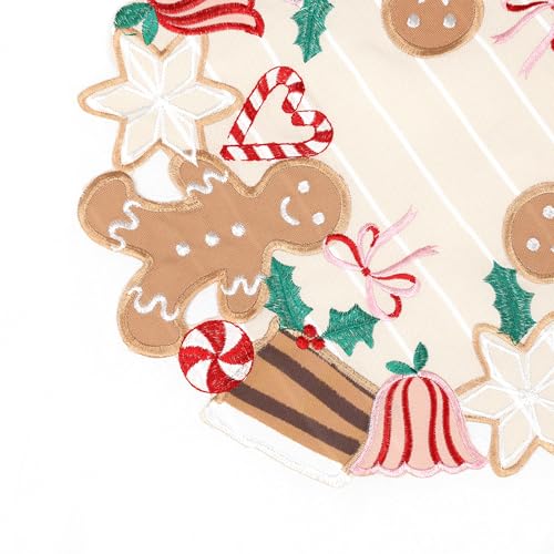 Gingerbread Christmas Table Runner 13x36 Inches Candy Cane Embroidered Decor