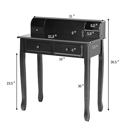 COSTWAY Small Vanity Writing Desk with Detachable Hutch - Black (Variation: Black)